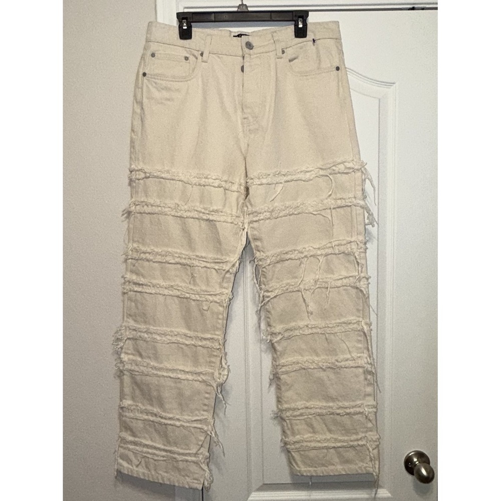 Man Boohooman Mens Cream Overdyed Distressed Denim Jeans Size 36R